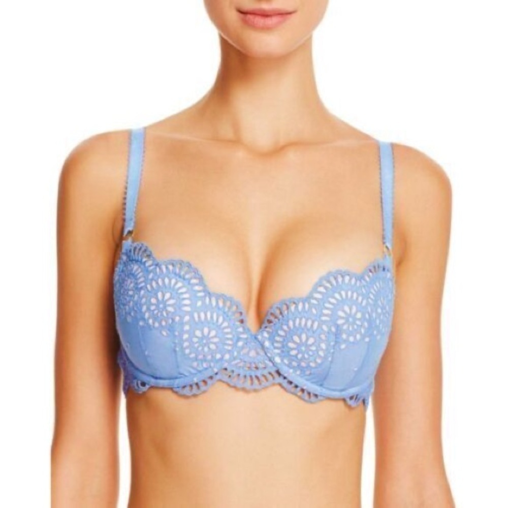 Stella McCartney | Blue Silk Crochet Overlay Lace-Trim Underwire Bra